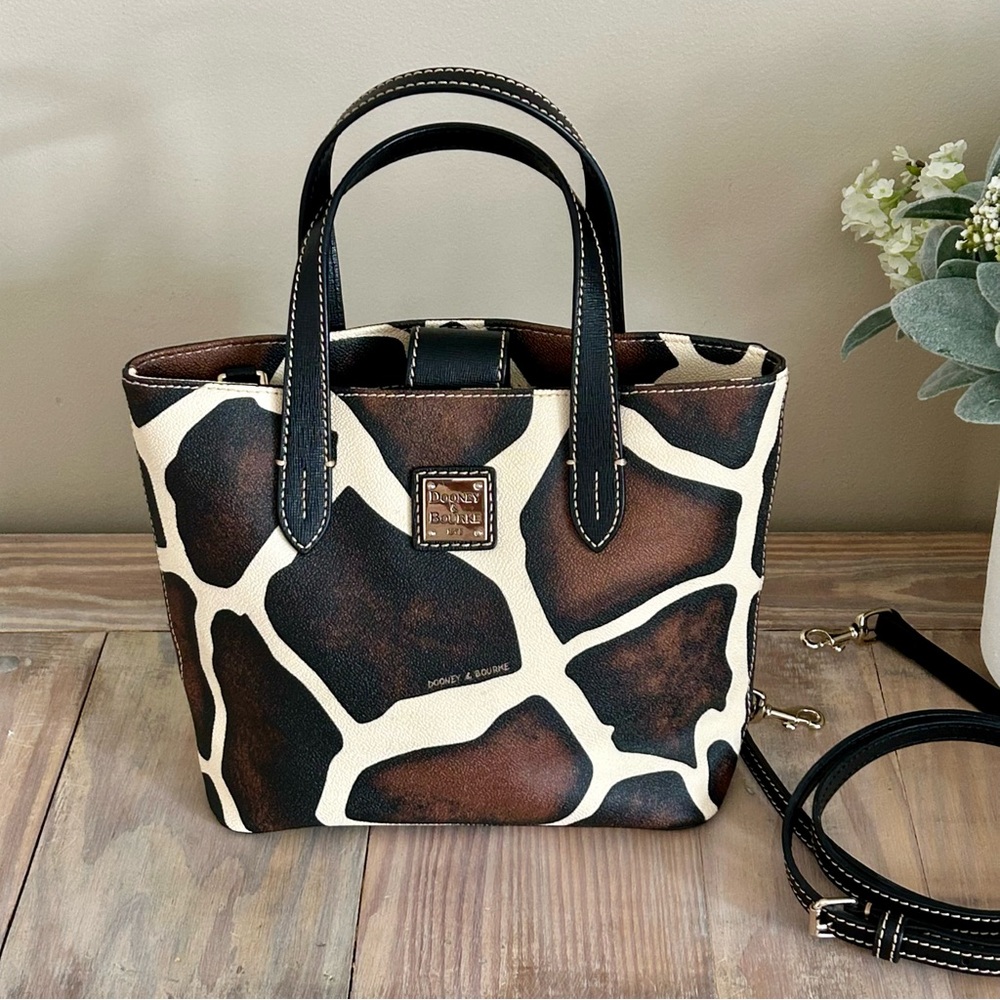 Dooney & Bourke Brown, Black & Cream Giraffe Print Small Tote - Picture 9 of 12